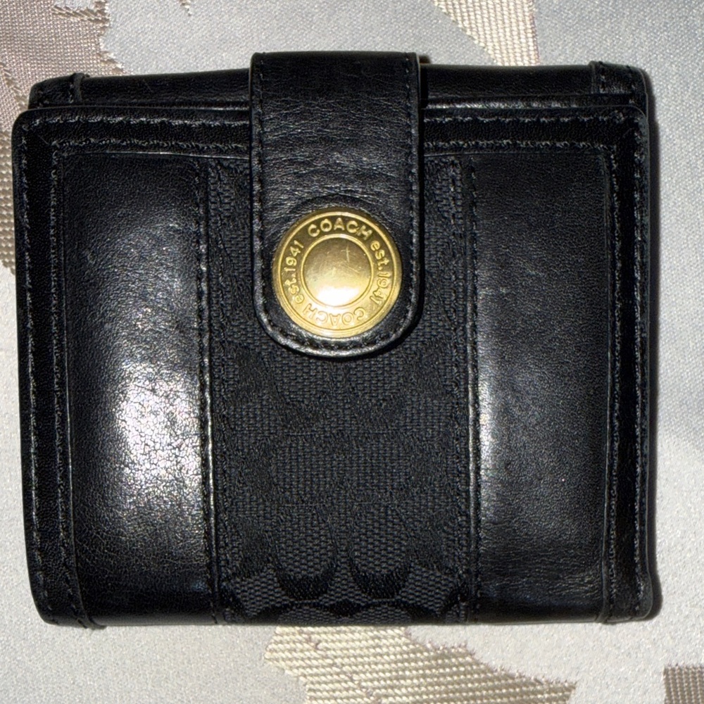 Coach Black Leather Wallet with Gold Accent